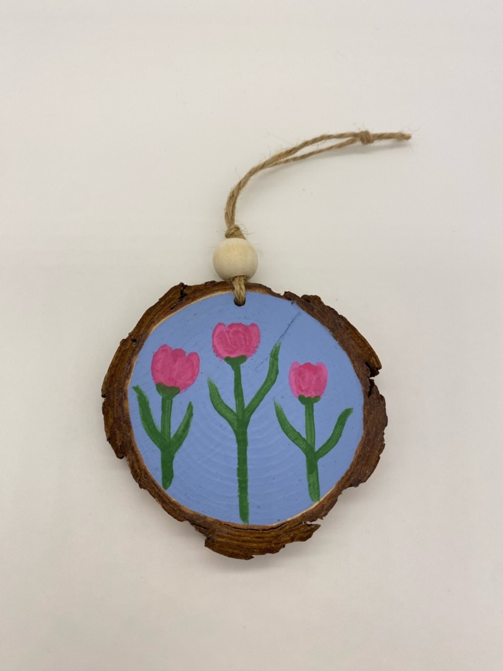 Tulip Florals on Wood Slice Ornament Hand Painted